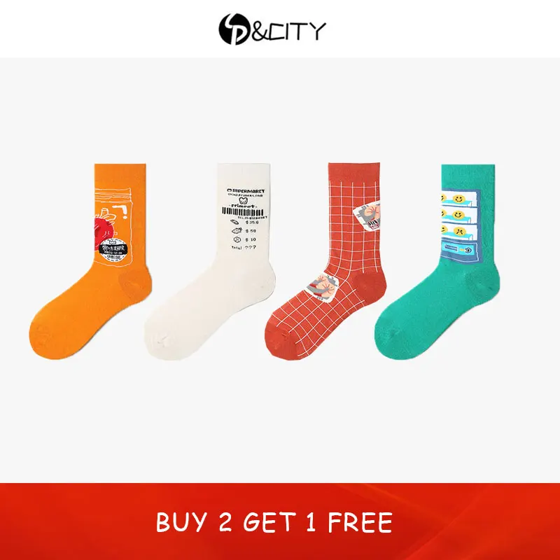 

SP&CITY Harajuku Cartoon Funny Patterned Women Socks Cotton Unisex Crazy Fashion Steak Food Hipster Colored Socks High Quality