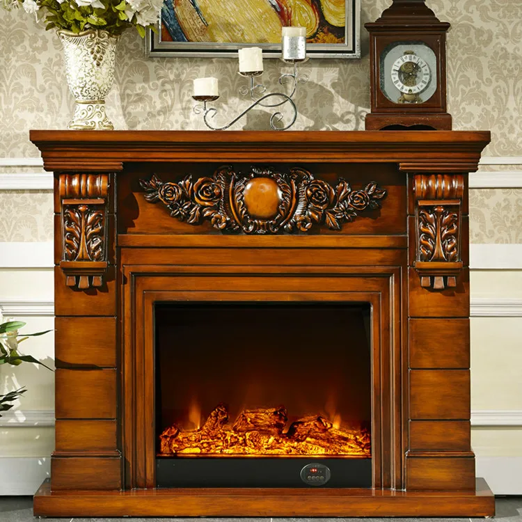 Wooden Fireplace Mantel W140cm Electric Insert Firebox Living Room Heater  Chimneypiece LED Artificial Emulational Flame - AliExpress