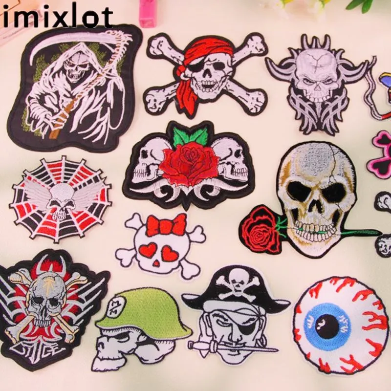 

Imixlot Gothic Punk Skull Rose Flower Sew Embroidery Iron On Patch Badge Embroidered Fabric Clothing Bag Sewing Applique Supply