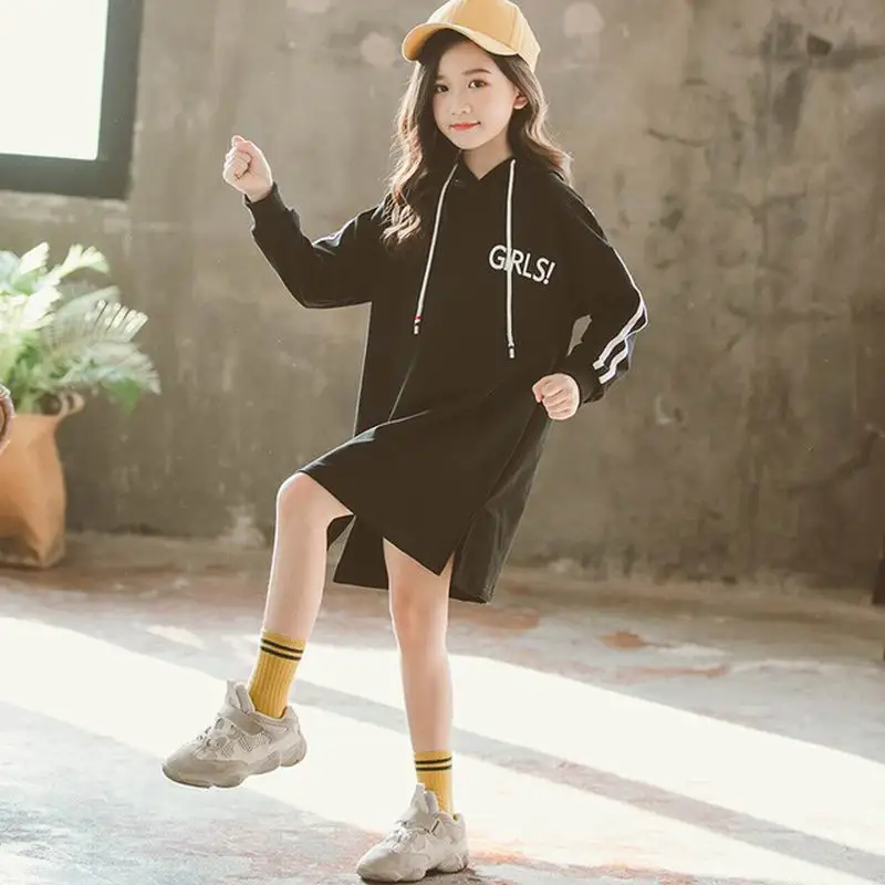 

2019 Pydownlake Spring Girls Sweater Kids Hoodies Middle Long Style Full Sleeve Letter Three Color Sweatshirts Leasure T shirt
