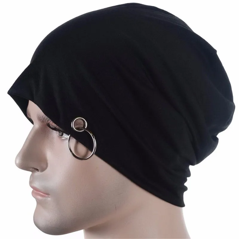 

Men Women Beanies Head Cap Hanging Metal Ring Knitted Hat Trendsetter Cotton Bucket Hat Wholesale High Elasticity H-62