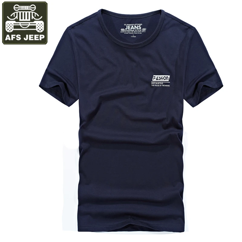 

AFS JEEP Brand Summer T Shirt Men Tops Tees O-neck Short Sleeve Solid Color Cotton Breathable Men T Shirt Camisetas Hombre M-3XL