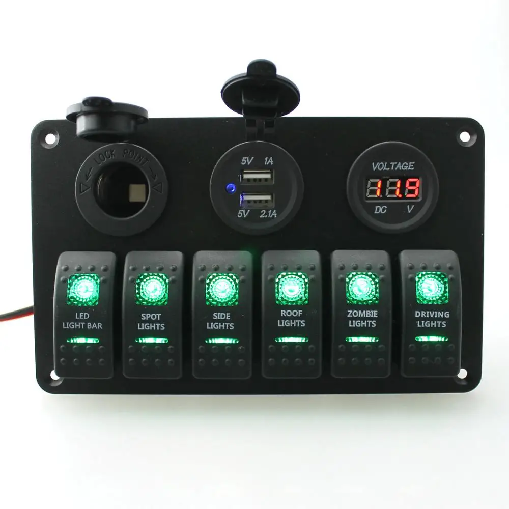 12-24V Rocker Control Patrol Dual USB Socket Power Panel Switch Car Charger Voltmeter for Yatch Camper Marine Boat Accessories