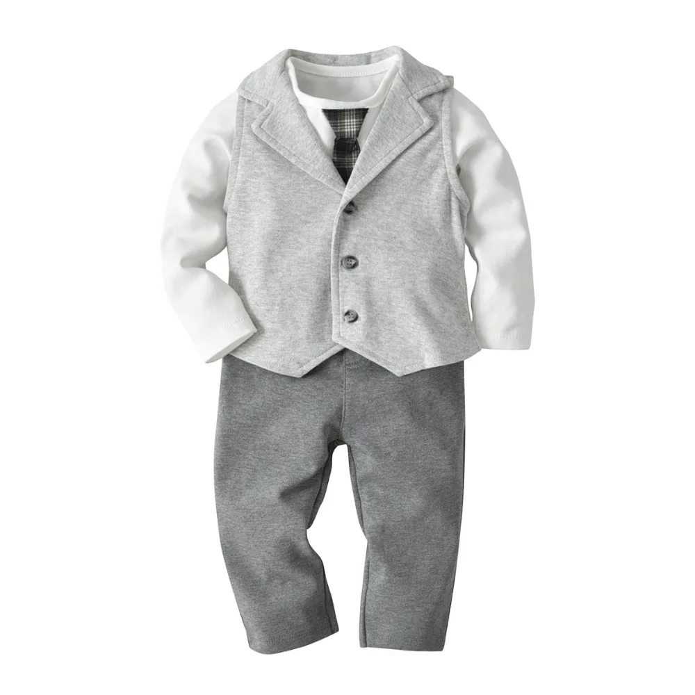 

baby boy clothes infant gentleman clothing sets newborn Baby winter jumpsuit+vest+pants 3 Pcs toddler wedding costume suit kids