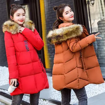 

Brieuces 2018 women hooded plus size 3XL long women winter jacket fur collar warm thicken parkas cotton padded women winter coat