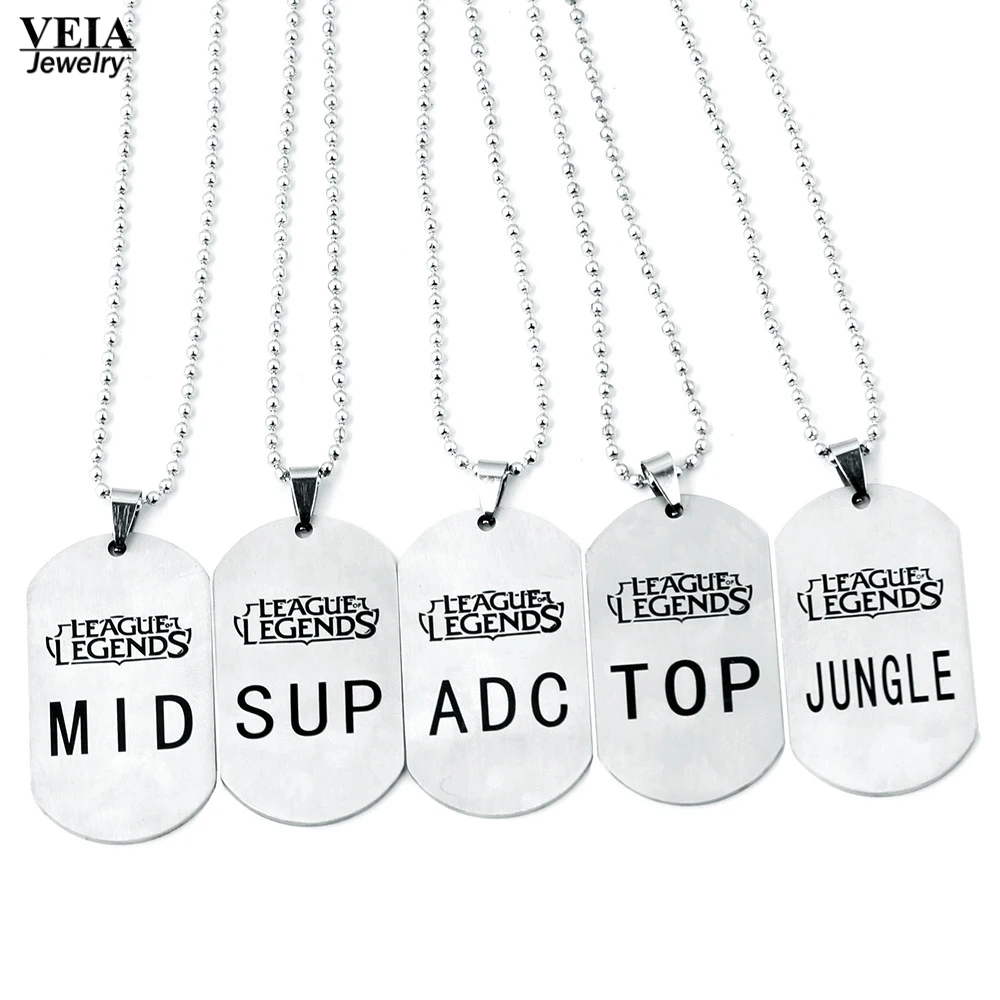 

Stainless Steel Statement Necklace League of Lol Legends ADC MID TOP SUP JUNGLE Dog Tag Keychains Beads Chain 2017 men jewelry