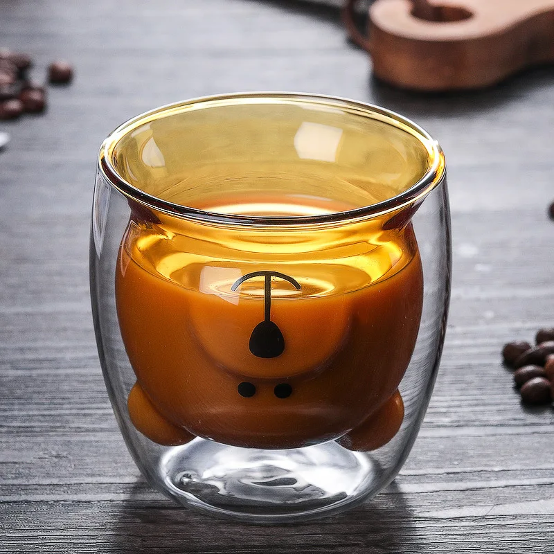 

New 270ml Coffee Pot Juice Cup Double Glass Boron Silicon Coffee Cup Creative Animal Pattern Water Cup Heat Resistant Coffee Cup