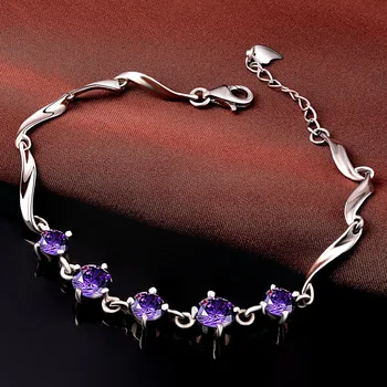

Natural Crystal 925 Sterling Silver Bracelets For Women Fine Jewelry Accessory Amethyst Bangles Gift