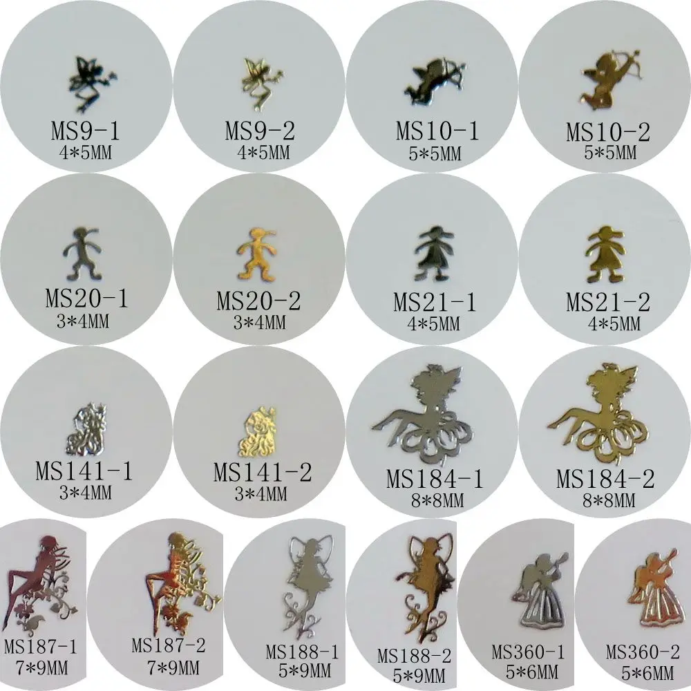 

Approx. 1000pcs/bag Silver/Gold Fairy Beauty Angel non-adhesive Soft Metal Sticker Nail Art Decoration