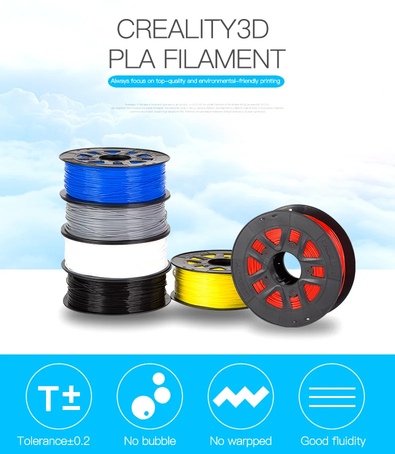 

High quality 1.75mm 1KG 340 Meter PLA filament Colorful PLA filament Black tray and yellow package For CREALITY 3D Printer