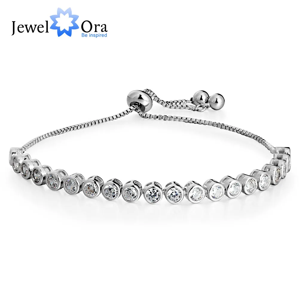 

Women Tennis Bracelets Wik Round Cubic Zirconia Silver Color Adjustable Blacelets & Bangles Mother Gift (JewelOra BA101864)