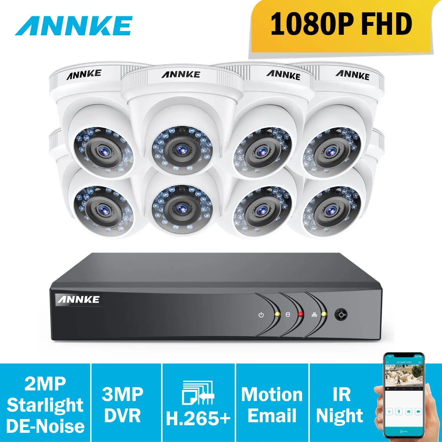ANNKE 8CH 1080P домашняя система безопасности 5в1 HDMI DVR детектор движения с 8 шт TVI 2MP