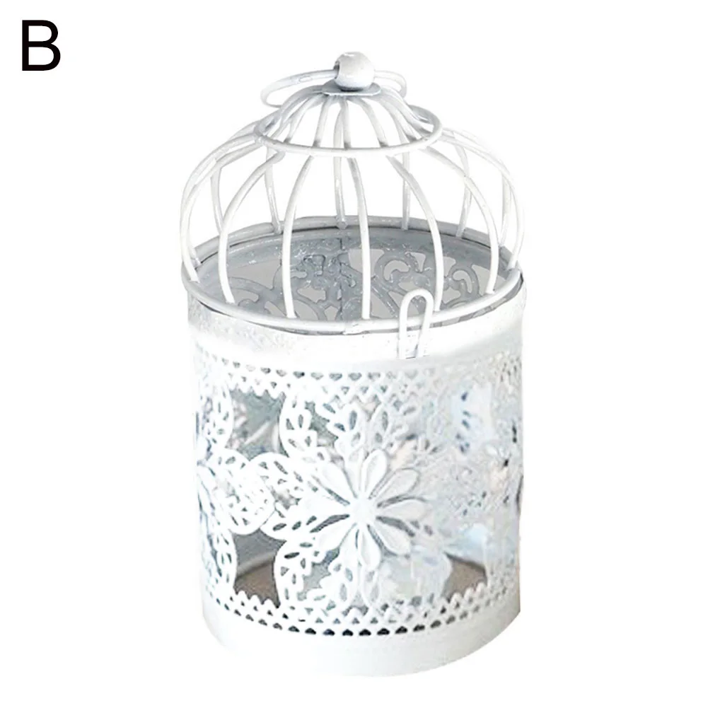 Hollow Candlestick Tealight Hanging Lantern Bird Cage Vintage Metal Candle Holder White Holder Candlestick - Цвет: B