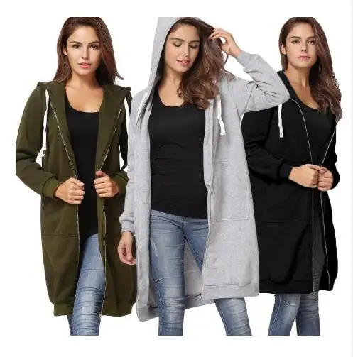 

Women Hoodies 2018 Autumn Winter thickening Middle length Caps zipper Sweatshirts Loose coat Female Hoodies Sweatshirts