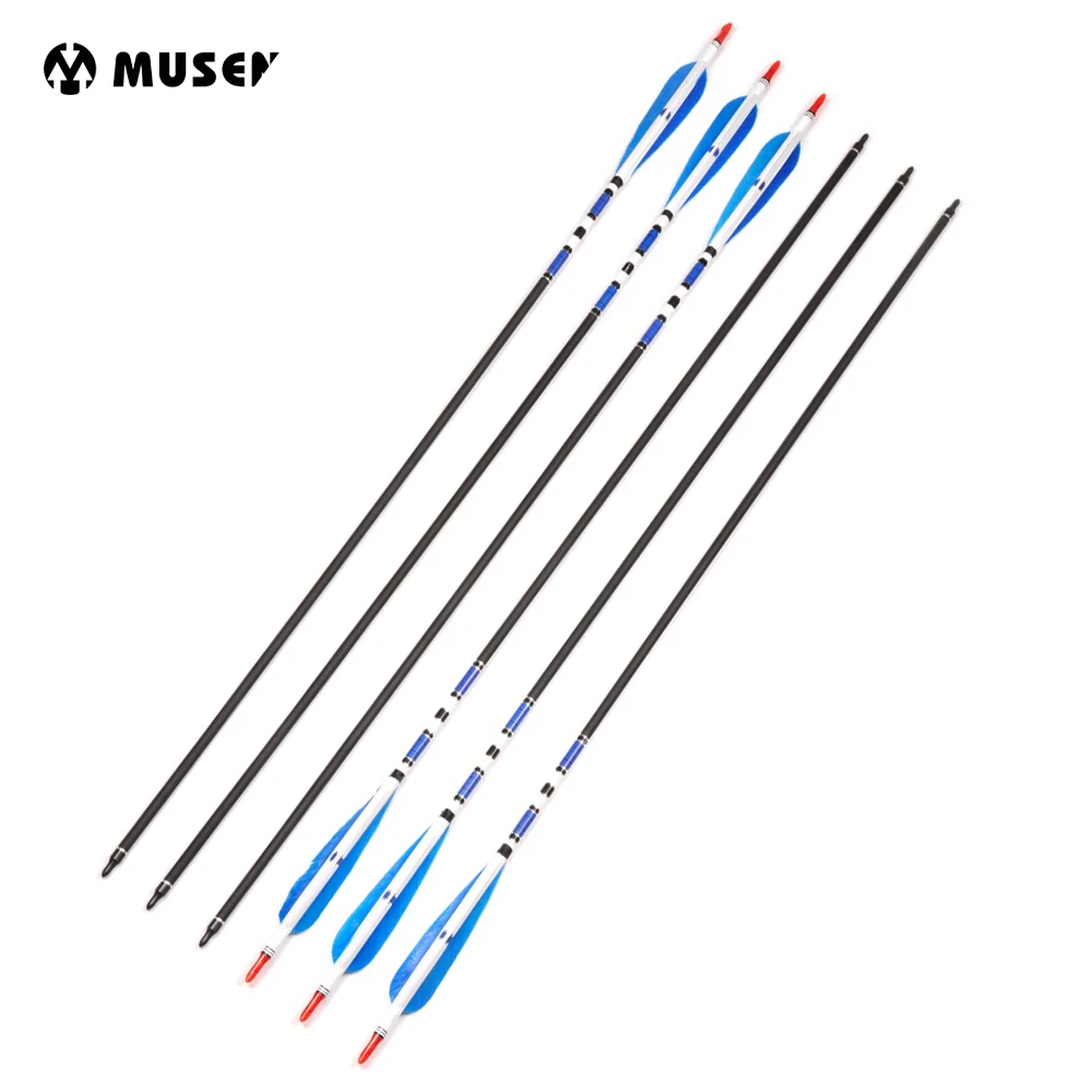 6/12/24 шт. Стрельба Из Лука Углерода Стрелы целевой точки стрелы 5 "синий Турция перо OD7.6mm фот стрелка охота стрельба