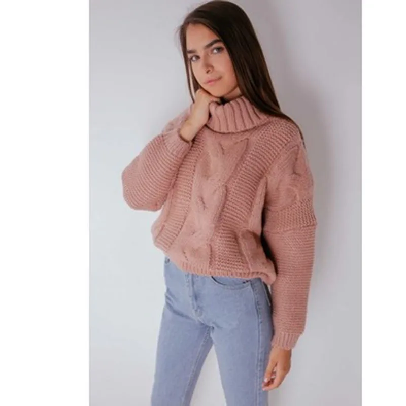 Europe And The United States Autumn New Women's Sweater Lapel Twist Solid Color Pullover Sweater Female Short Loose Sweater (10)