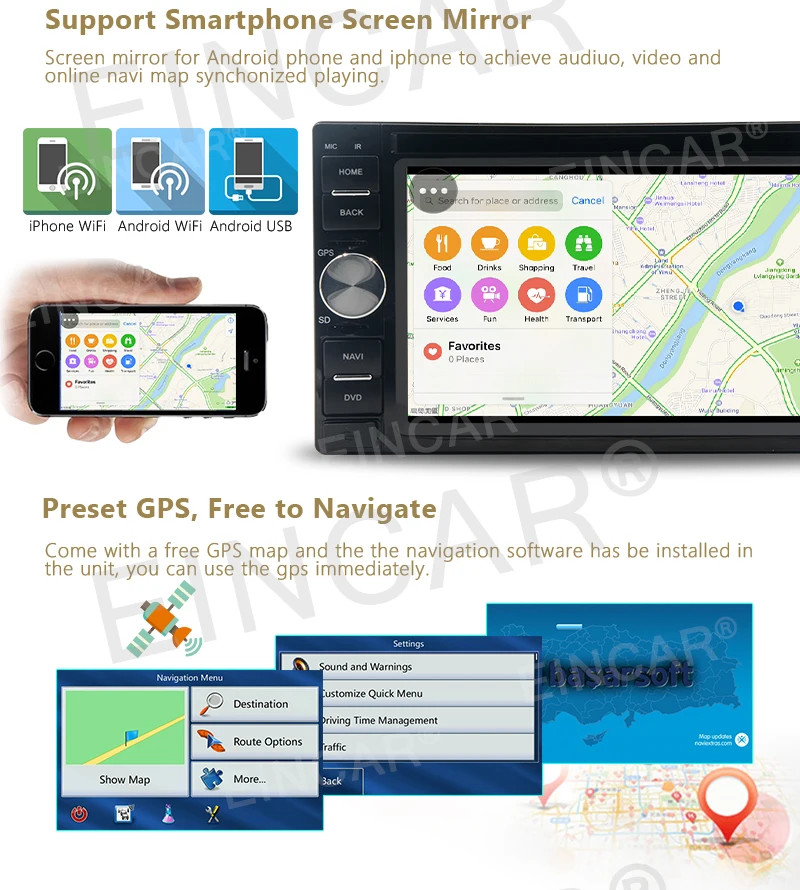 Discount Android6.0 Car Stereo in Dash Double Din Headunit GPS Navigation 3D Map 5point Touch Screen BT SWC/USB/SD/Bulit-in WIFI/3G/4G 1