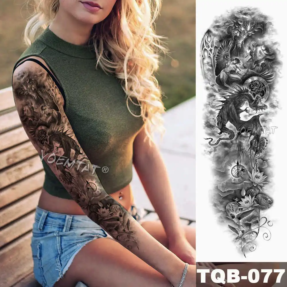 Большая рука рукав татуировки японская волна водонепроницаемый временная татуировка наклейка Лилия Павлин мужчины полный Тигр лиса тату боди-арт женщины - Цвет: 23