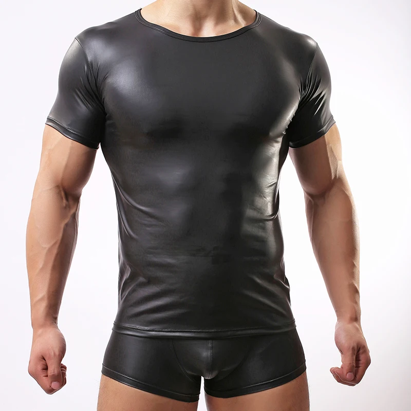 Elastic Paint Faux Leather Sexy Tight New Men S T Shirts Underwear