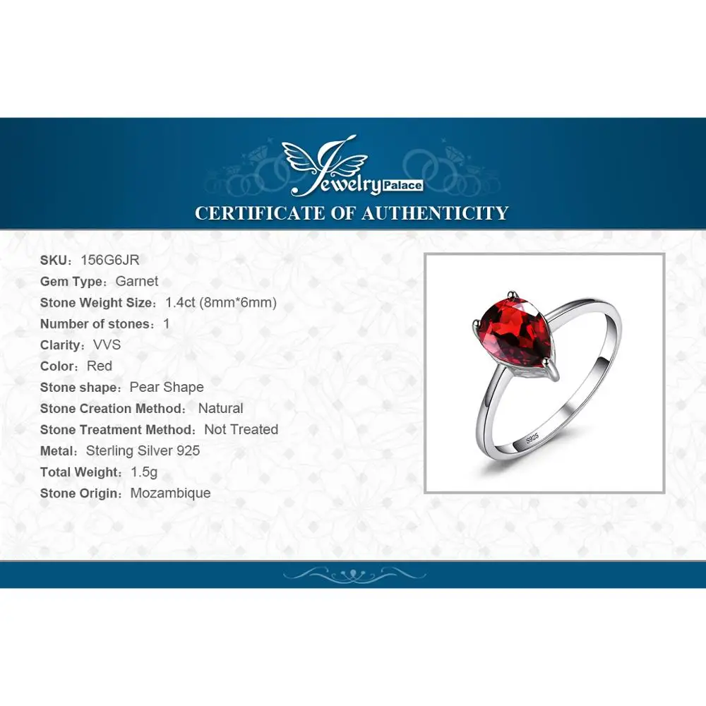 JewelryPalace натуральный гранат кольцо пасьянс 925 пробы серебряные кольца для женщин