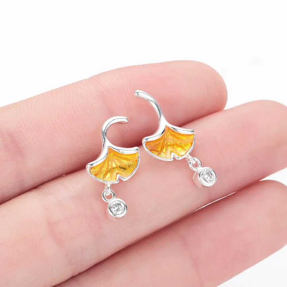 

Chandler Korean Gingko Leaf Earring With Simulated Pearl Yellow Autumm Leaves Yellow Danle Drop Earring For Women Wholesale