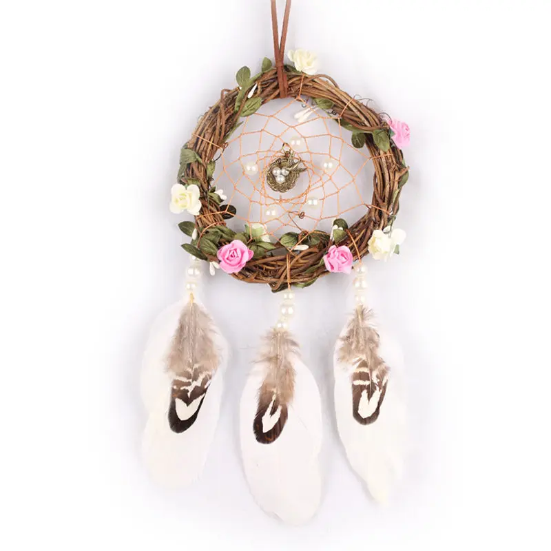 Car Wall Hanging Dreamcatcher Wind Chimes Indian Style pearl Feather Pendant Dream Catcher Gift