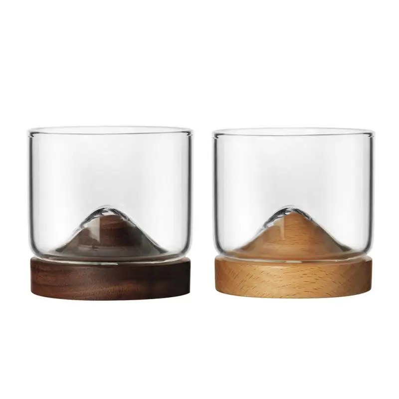 Стеклянная чашка для виски с деревянной основой в японском стиле, портативная горная деревянная Нижняя бокала для вина, чайная кофейная чашка для дома, бара, офиса