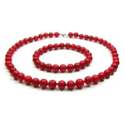 

Miss charm Jew.577 Charming Natural 8mm Coral Necklace & Bracelet Jewelry Set 18" 7.5.8"1 (A0503)