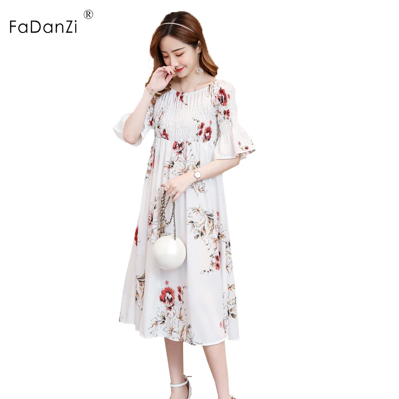 2018 Summer new Maternity Dress Chiffon Word Shoulder Elegant Maternity Dress Pregnant Women Clothing Women's Maternity Skirt