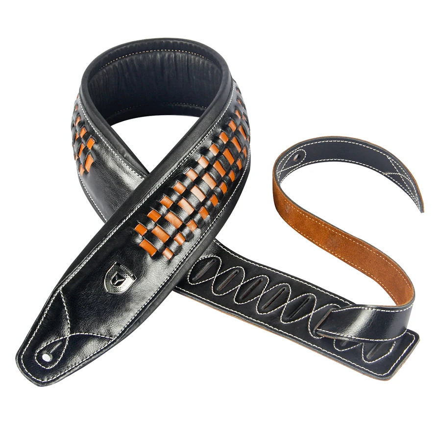 YUEKO Cowhide Leather Guitar Strap  Handmade knit High Quality Strap For Acoustic Electric Bass Guitar Strap guitar accessories