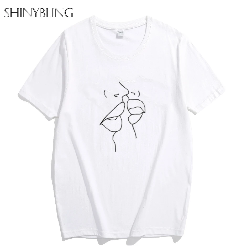 Shinybling Women White O Neck Graphic Funny Cute Kiss Pattern T-Shirt 2018 Summer Tshirt Printed Short Sleeve Harajuku Tee Tops Tops