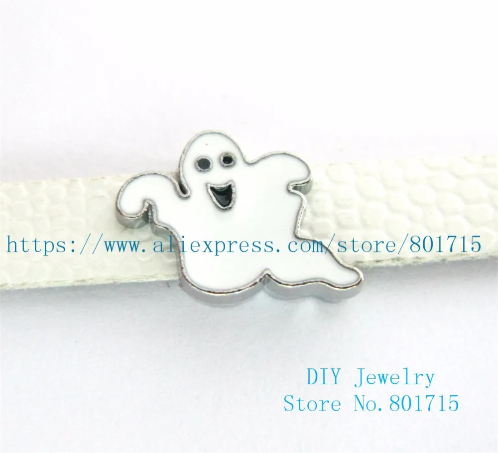 

5pcs Halloween Series ghost Internal Dia. 8mm slide Charms fit 8mm wristband pet collar Keychain Jewelry Findings SL456