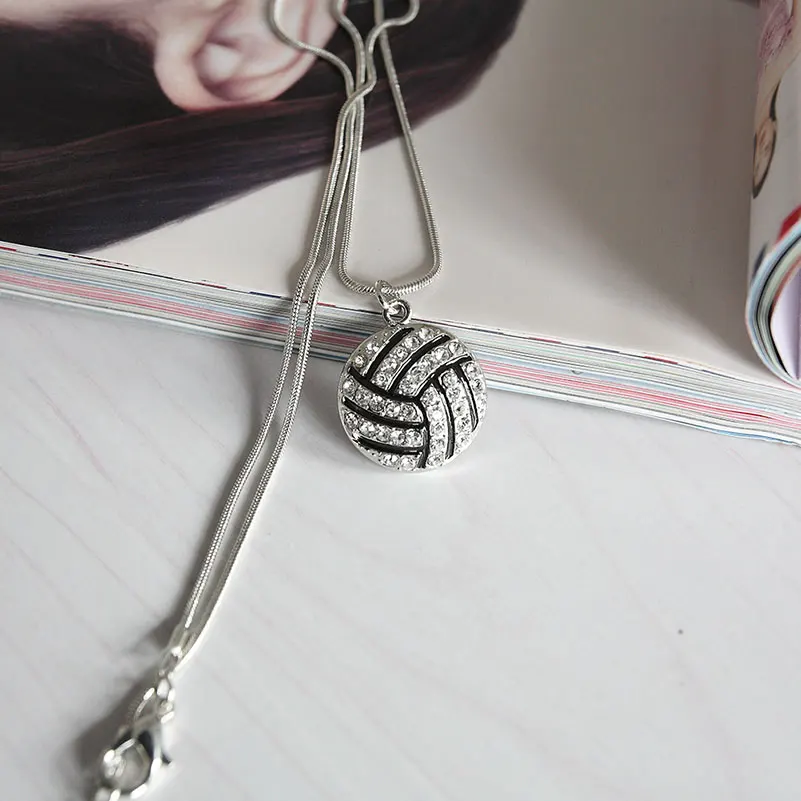 Volleyball Shape Pendant Necklace Sports Jewelry Fashion Crystal Link Chain for Teen Girls Hot Sale