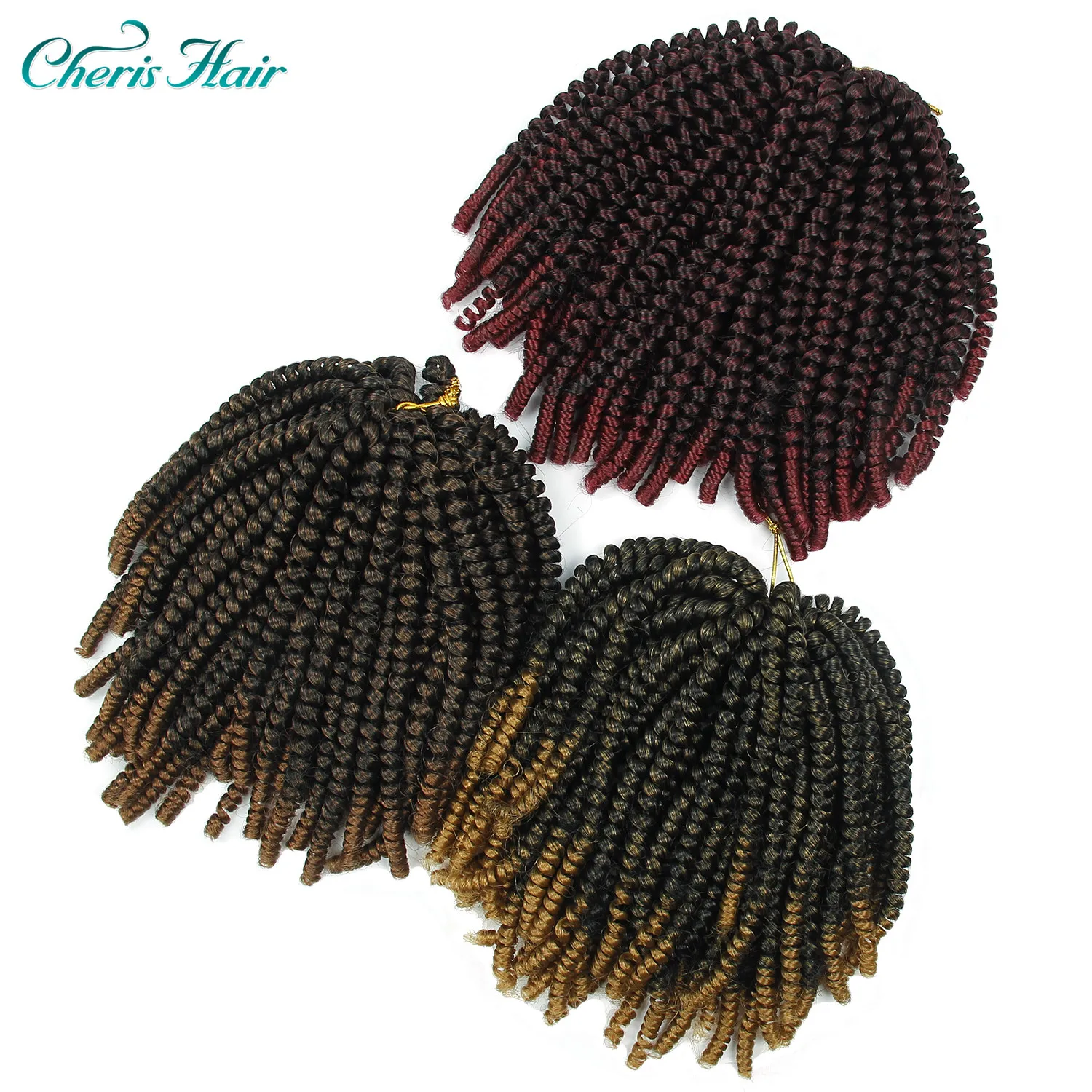 

Cheris hair 8 Inch Crochet Braids Ombre Spring Twist Hair Kanekalon Synthetic Hair Extensions Braid 110g/pack Kinky Curly Twist