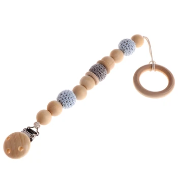 

Baby Infant Wooden Bead Loop Pacifier Holder Clip Nipple Teether Dummy Strap Chain
