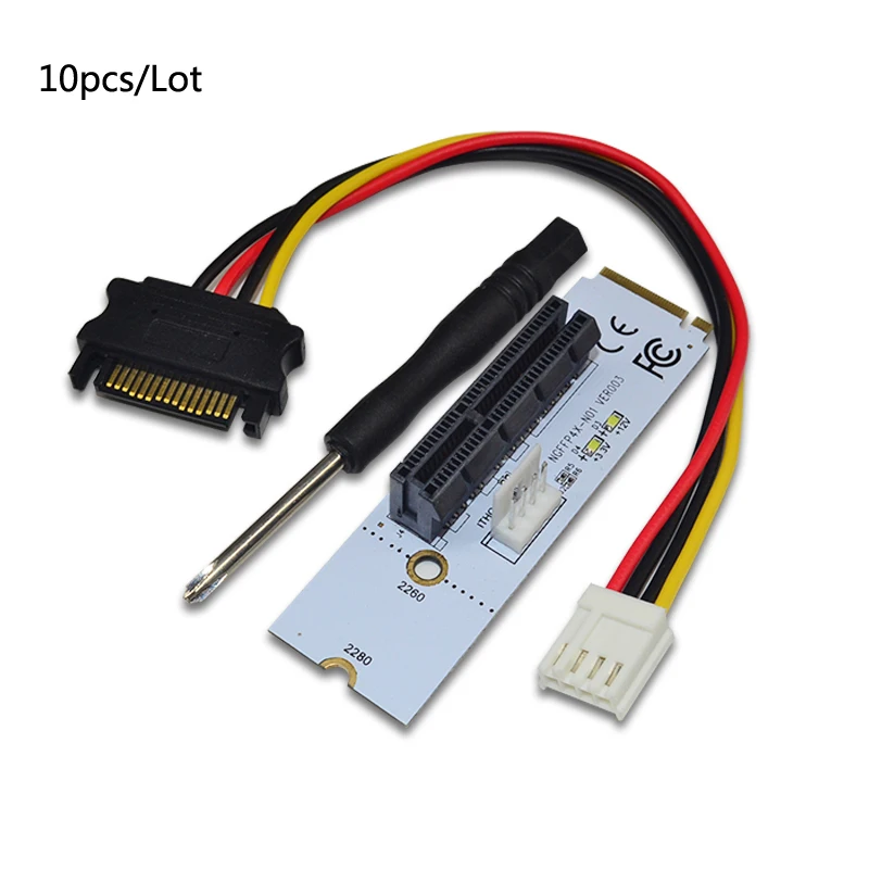 

10pcs NGFF M.2 to PCI-E 4X Riser Card M2 Key M to PCIe X4 Adapter with LED Voltage indicator NGFF riser for Bitcoin Miner Mining