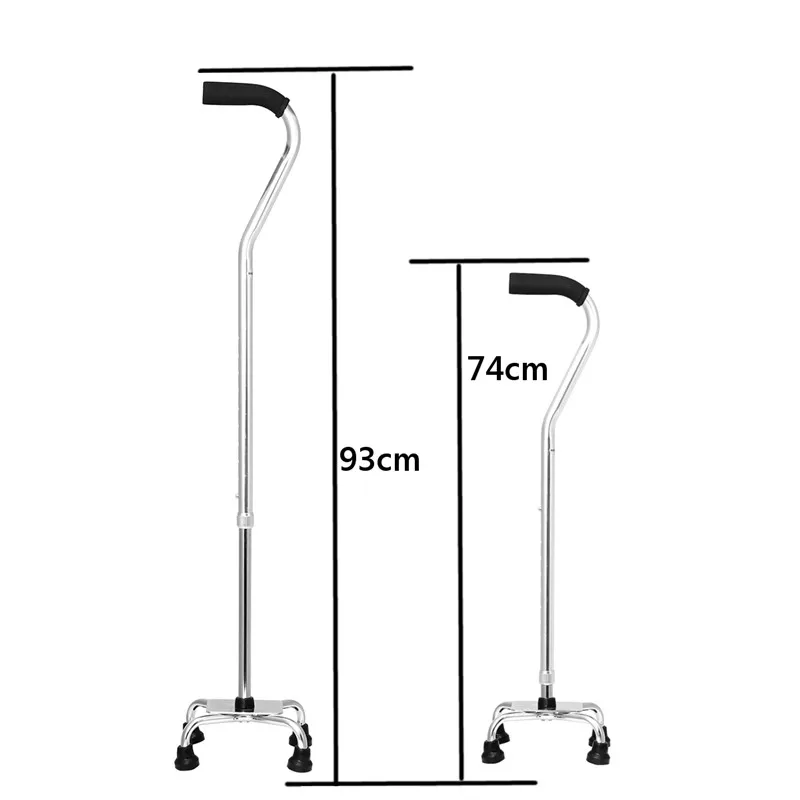 

Elderly Help Walk Stick Four Feet Walking Crutch Adjustable Height Aluminium Quad Hiking Cane Non-Slip Fitness Aids Health Care