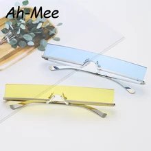 Маленькие прямоугольные солнцезащитные очки для женщин, фирменный дизайн, узкие солнцезащитные очки без оправы, женские солнцезащитные очки, обтягивающие яркие оттенки, UV400