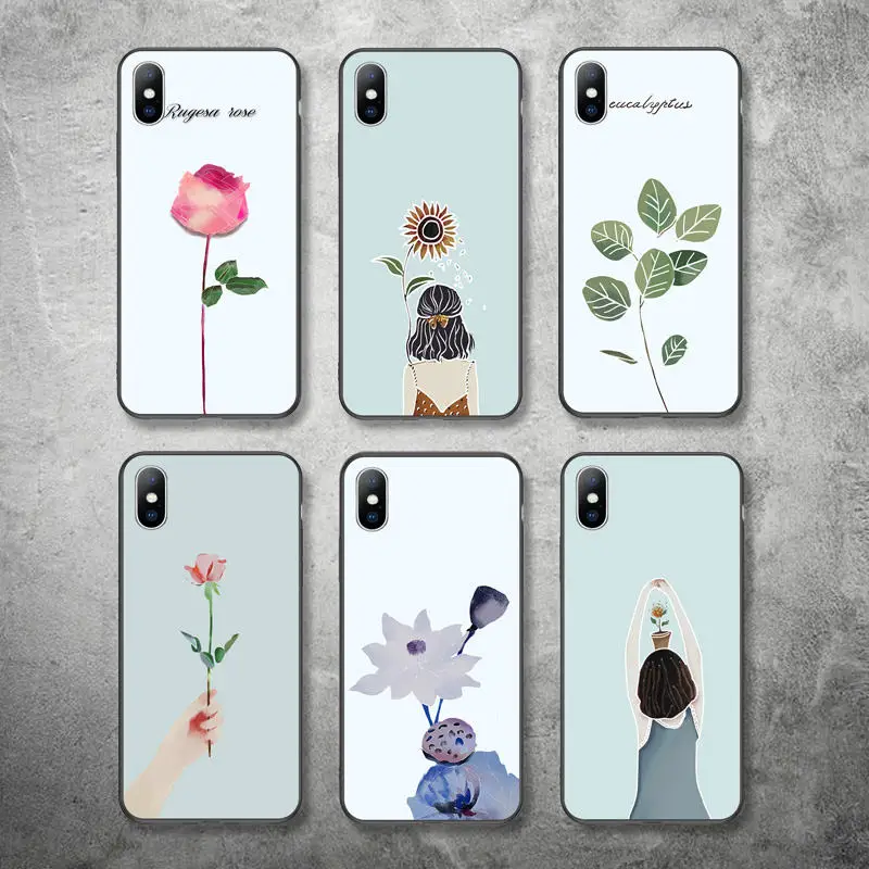 

Ottwn For iPhone 7 Case Rose Flowers Leaves For iPhone 6 6s 7 8 Plus X XR XS Max 5 5s SE Phone Cases Relief Soft TPU Back Cover