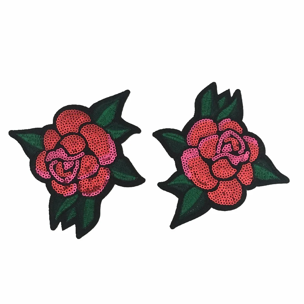 Dingdian Новая 1 пара красная роза цветочный блестками заплатка для одежды DIY Украшение блестки патч винтажная Цветочная вышивка аппликация