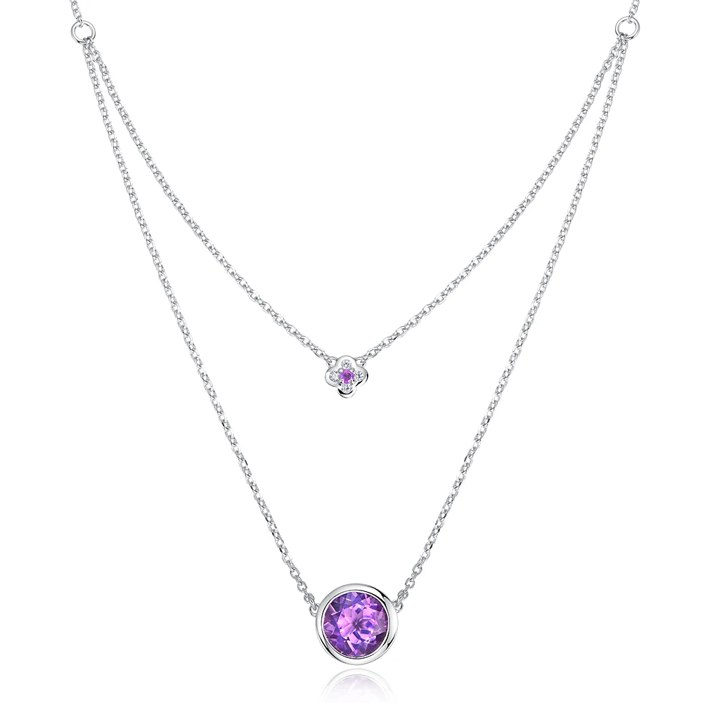 

Stone of Mind 2.75ct Natural Purple Amethyst Sterling Silver Stacking Necklace