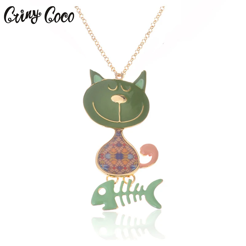 Ожерелье из сплава с эмалью, цепочка с подвеской в виде милой кошки, рыбьей кости, украшение воротника для женщин, подарки, стиль, эмалированные модные украшения