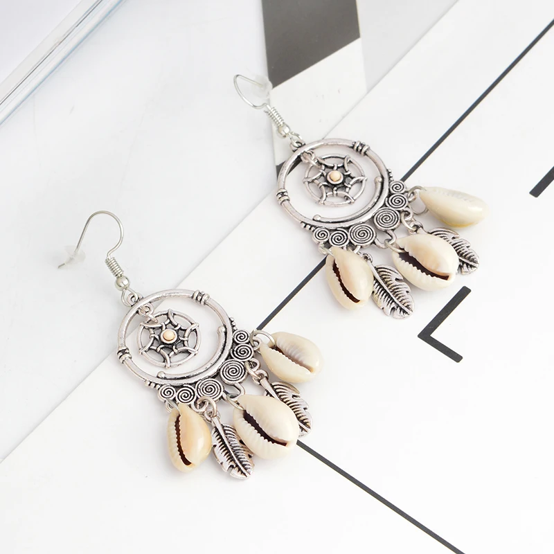 

Drop Earrings Ancient Silver Dreamcatcher Drop Earrings Leaf Pearl Dangle Earrings Bohemian Jewelry Women Girl Gift