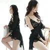 Ensemble Robe et pyjama sexy en maille et dentelle pour femmes, vêtements de nuit ► Photo 3/6