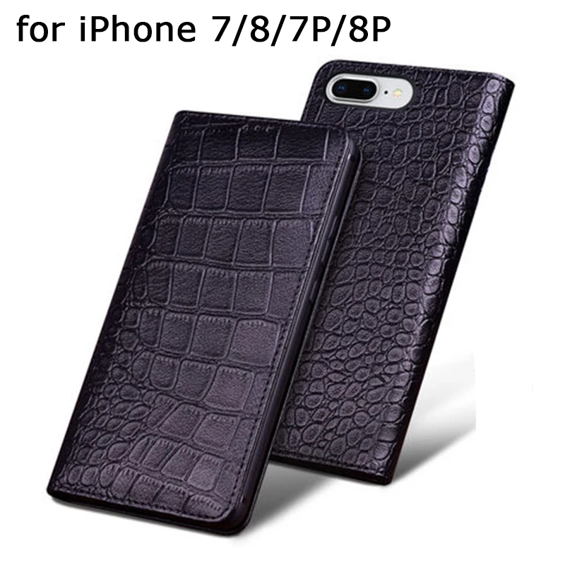 

Genuine Leather Case for iPhone 8 8Plus Fashion Print Phone Shell for iPhone 7 7Plus Business Flip Fundas Skin for iPhone 7 Plus