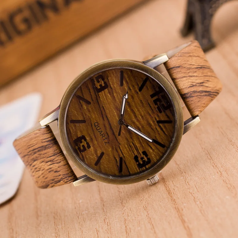 

2017 Simulation Wood Watch Brand Leather PU Wooden Men Wrist Xfcs Woods Relogio Man Clock Simple Designer Top Strap Watches