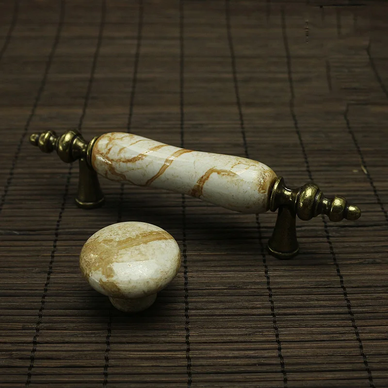 

door handle Vintage Kitchen Marble Pattern Ceramic Door Handles Cabinet Pulls Drawer Knobs for Furniture