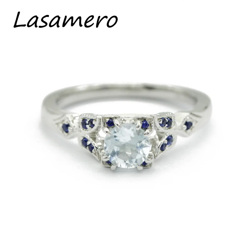 

LASAMERO Rings for Women 0.50CT Round Cut Natural Topaz Rings 925 Silver Engagement Wedding Rings