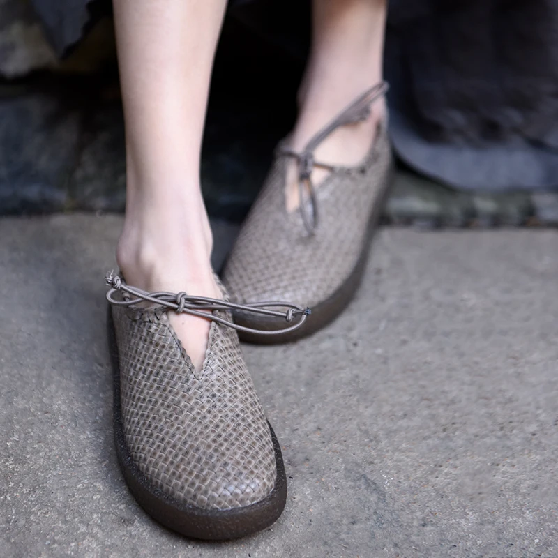 

Artmu New Original Woven Vintage Women Shoes Handmade Leather Shoes Lace Up Flats Shoes mocasin sapatos mujer Soft Soles Gift