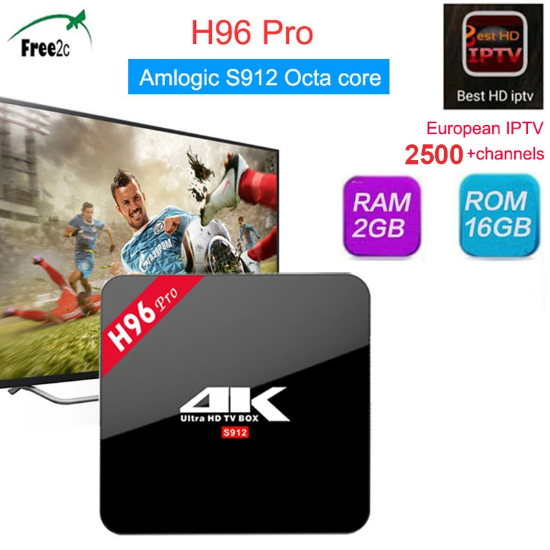

H96 PRO 2G/16GB Amlogic S912 Octa Core Smart Android7.1 TVBox Best HD Stable Italy Poland French Spain IPTV 2800+channels